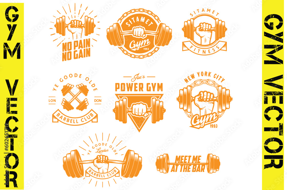 Gym fitness elements set Vector elements for vintage fitness and gym