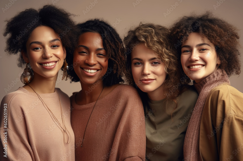 Obraz premium Group of multicultural beautiful women. Generative Ai