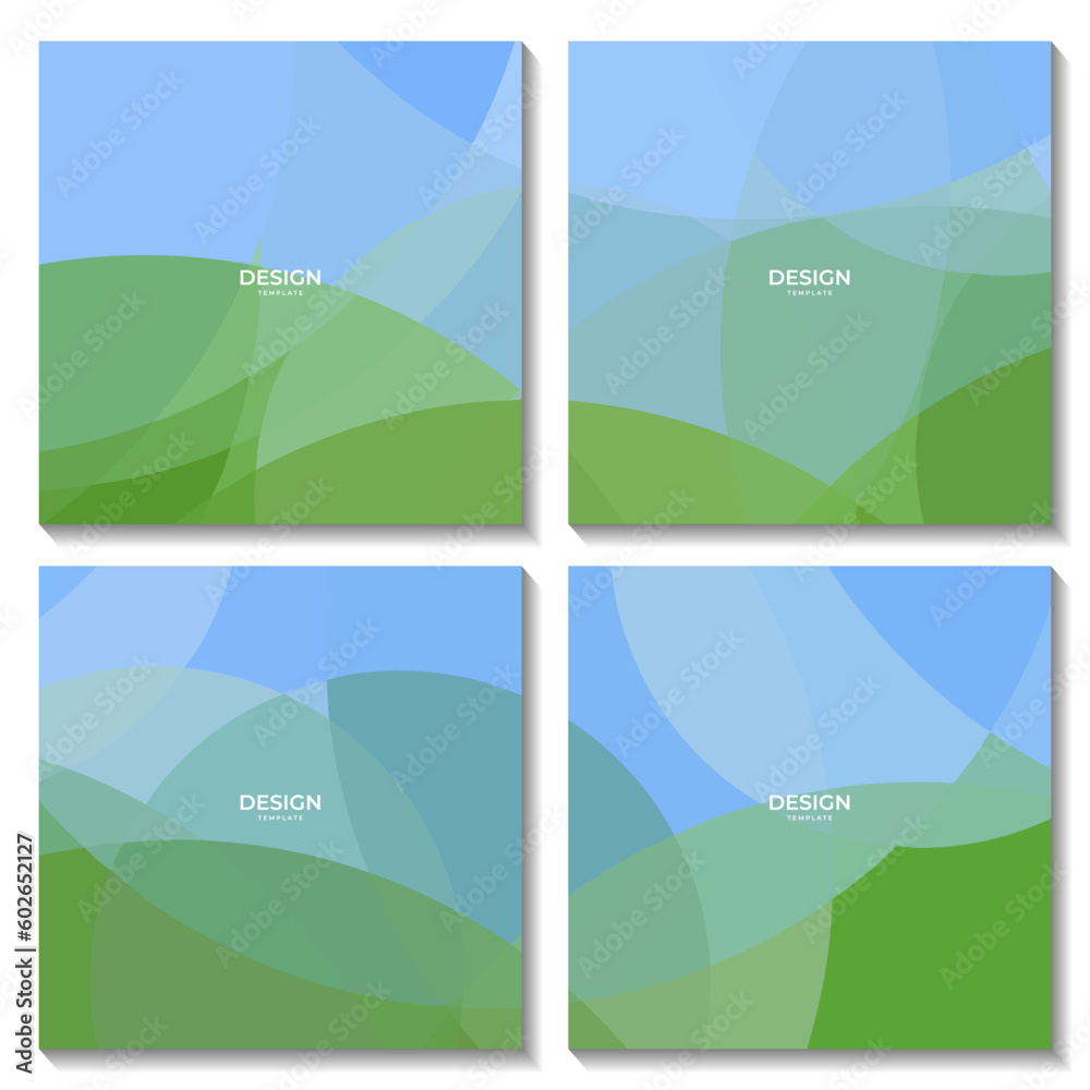 a set of squares with abstract nature green and blue geometric background template