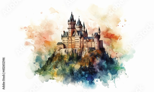 Colorful Castle painting Color watercolor painting Abstract background. Generative AI