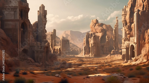 ruins of ancient city in desert, generative ai