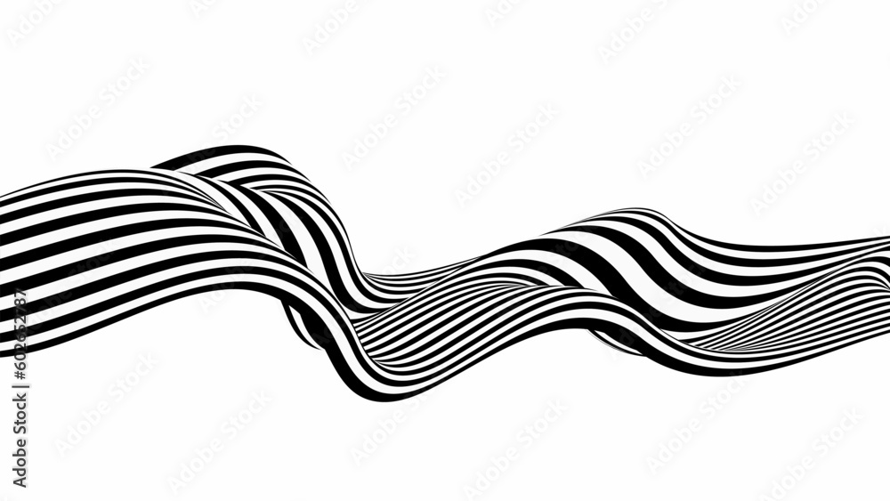 Abstract wave background, black and white wavy stripes or lines design.Optical art.