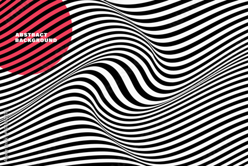 Wave of optical illusion. Abstract black and white illustrations. Horizontal lines stripes pattern or background with wavy distortion effect.
