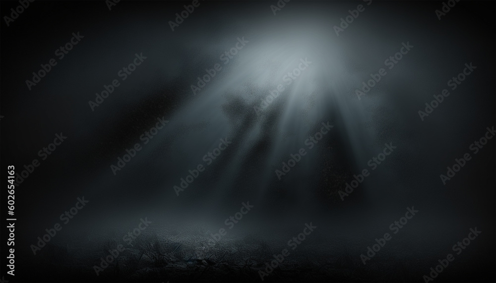 Dark Texture background with mist or fog, A dark background with a light in the middle, lightning in the dark  - Generative Ai