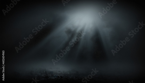 Dark Texture background with mist or fog, A dark background with a light in the middle, lightning in the dark - Generative Ai