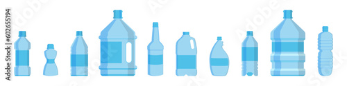 Plastic bottle with water in a flat design. Drinks bottle collection