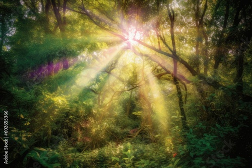 Vibrant Forest Sunlight Streaming - AI Generated