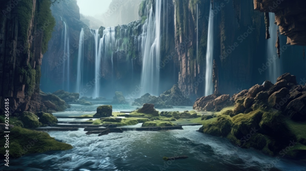 Majestic view of waterfalls