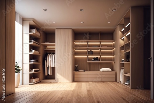 Luxury Walk-In Closet with Organized Storage for Interior Design, Ai Generated. © rzrstudio