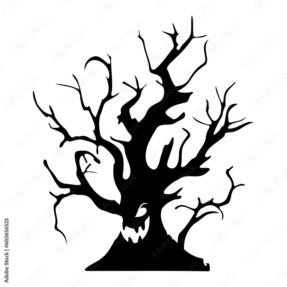 dry tree silhouette Ghost tree with scary devil face for Halloween card decoration dry tree silhouette Ghost tree with scary devil face for Halloween card decoration