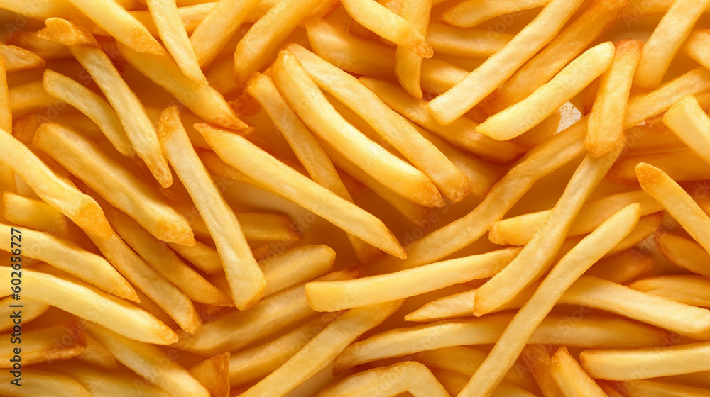 photorealistic perfectly fried french fries evenly scattered on a flat surface, generated by AI photorealistic perfectly fried french fries evenly scattered on a flat surface, generated by AI