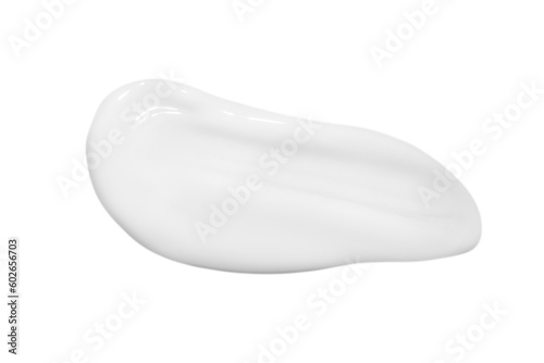 A drop of liquid smeared white cream on a white background. Isolated