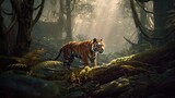 Danger Lurking in the Jungle: Giant Bengal Tiger Stalking Its Prey. Generative AI