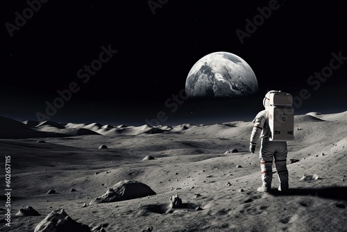 Astonishing View From the Moon  Astronaut Gazing at Far-Away Planet Earth  Generative AI