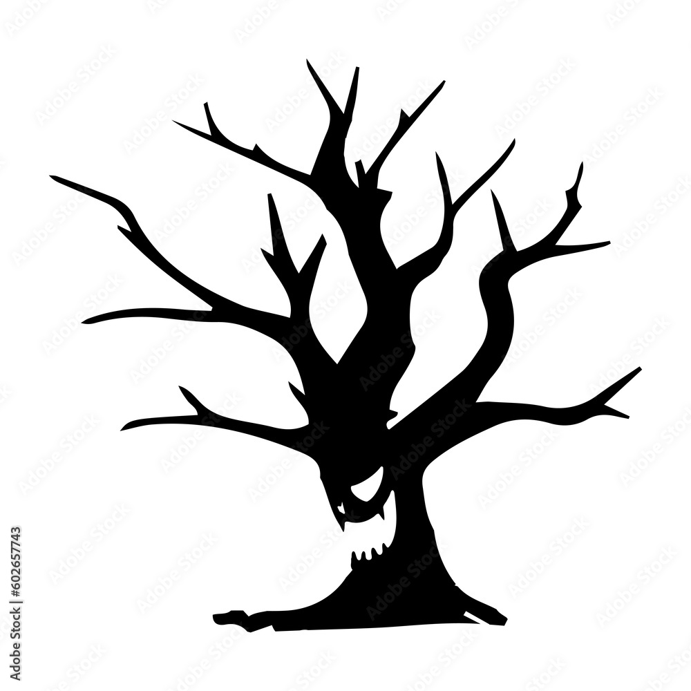 dry tree silhouette Ghost tree with scary devil face for Halloween card decoration dry tree silhouette Ghost tree with scary devil face for Halloween card decoration