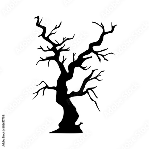 dry tree silhouette Ghost tree with scary devil face for Halloween card decoration