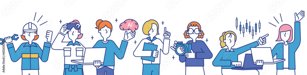 理系の職業に就く女性のイラストセットA