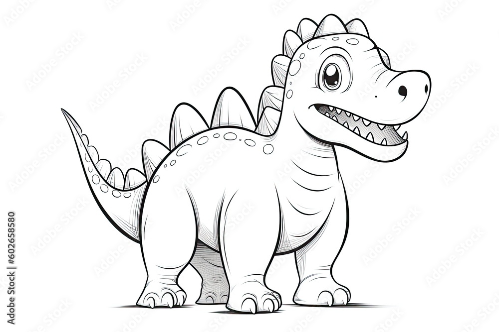 Fototapeta premium Cute cartoon smiling dinosaur isolated on white background. Generative ai.