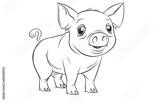 Cute cartoon pig on a white background. Generative ai.