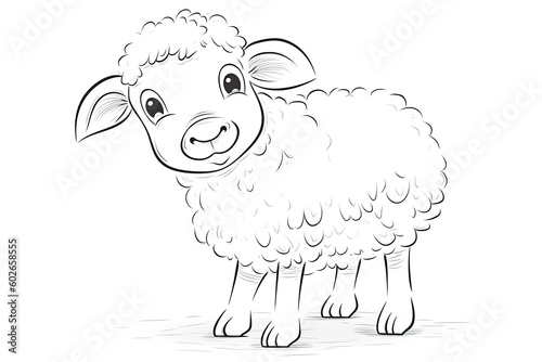 The character of a little sheep on a white background for coloring. Generative ai.