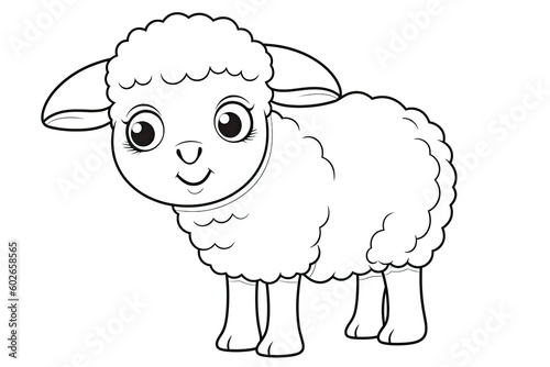 A cute little baby sheep is drawn on a white background. Generative ai.