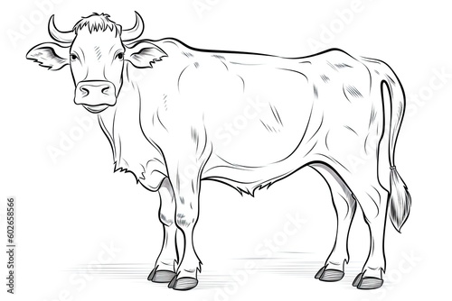 Cow drawn on a white background for coloring. Generative ai.
