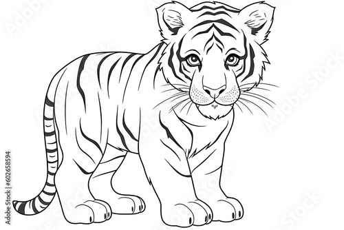 Wild tiger with stripes on a white background. Generative ai.