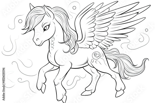 Pegasus for children s coloring isolated on a white background. Generative ai.