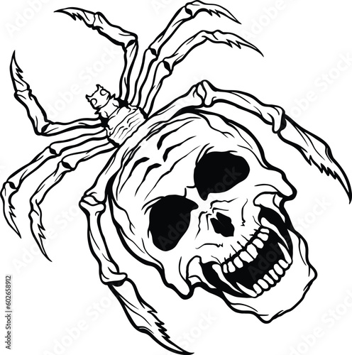 Illustration of skull with spider legs.  