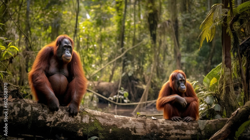 Orangutans in a field of grass © DLC Studio