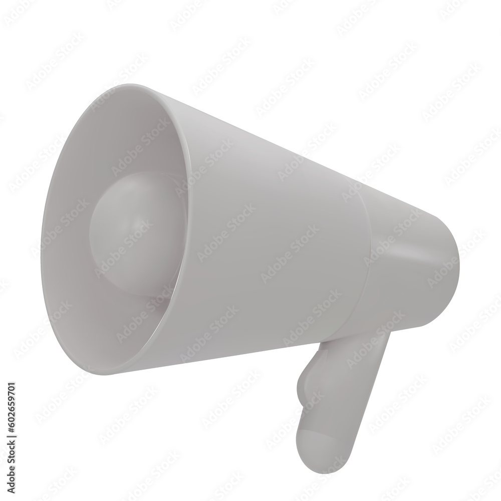 White Megaphone icons isolated on white background. 3d megaphone