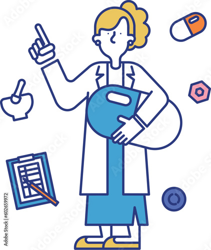 薬剤師の職業に就く女性のイラスト