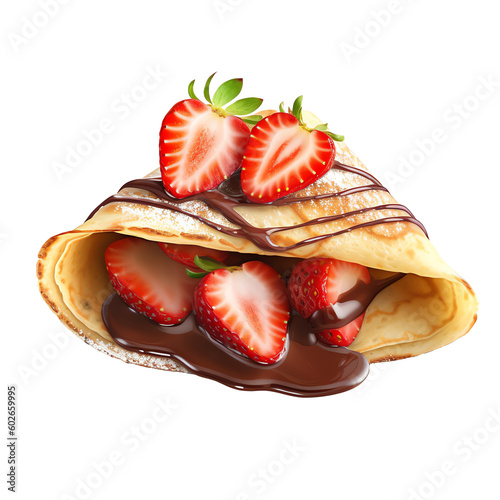 crepe filled with chocolate and strawberry isolated on transparent background photo