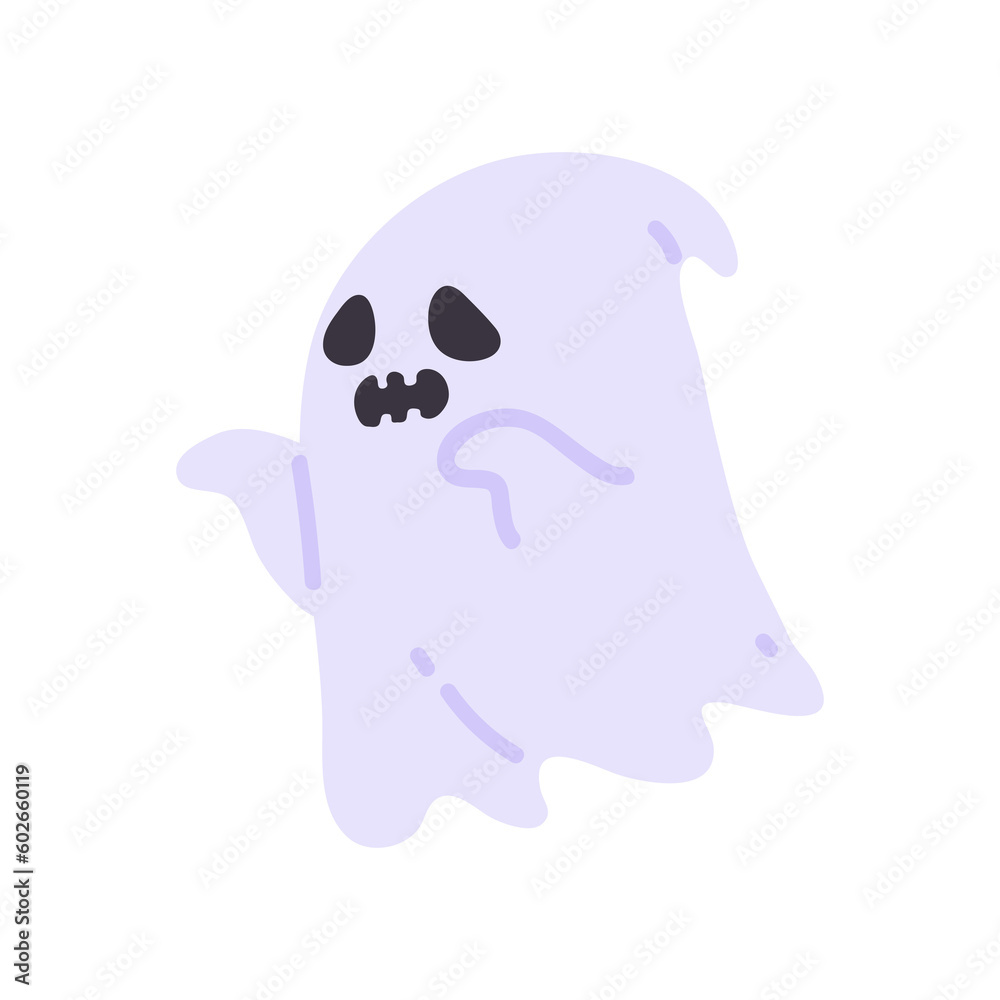 Obraz premium Cartoon ghost in white robe floating Haunt and scare people on Halloween night.