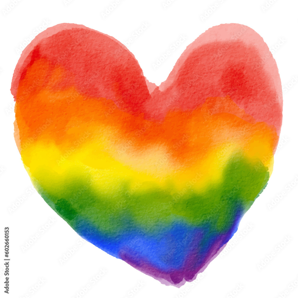 Rainbow flag brush style in heart shape isolate on white background. Vector illustration.