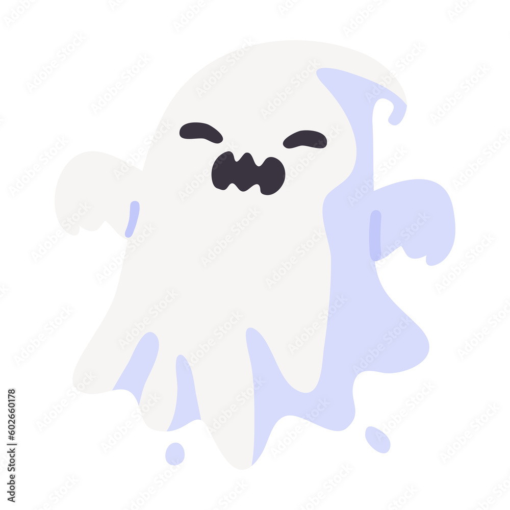 Cartoon ghost in white robe floating Haunt and scare people on Halloween night. Cartoon ghost in white robe floating Haunt and scare people on Halloween night.