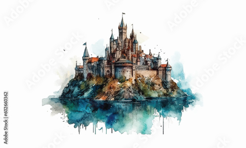 Colorful Castle painting Color watercolor painting Abstract background. Generative AI