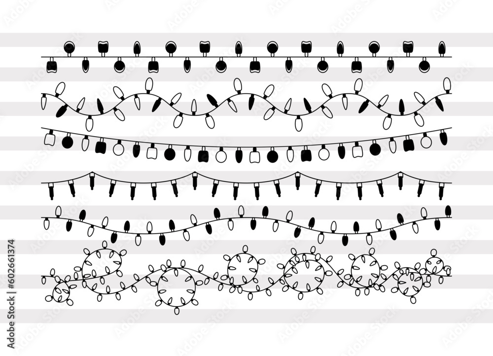 Fototapeta premium Light String SVG, Light Silhouette, Colorful Lights Svg, Wedding Lights, Fairy Lights, Decoration Lights, Light String Bundle, P0007