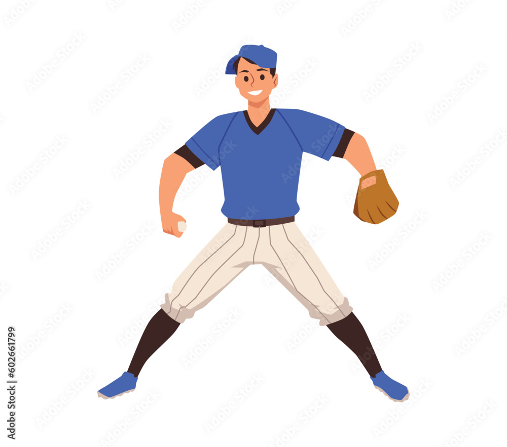 Standing baseball player with leather glove flat style, vector illustration