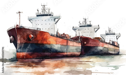 Colorful cargo shipping watercolor painting Abstract background.