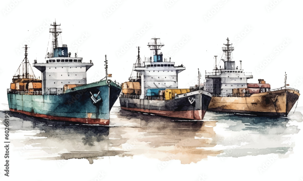Colorful cargo shipping watercolor painting Abstract background. 