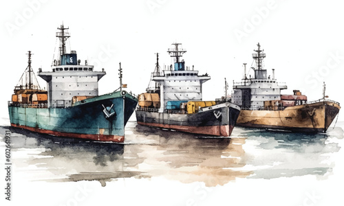 Colorful cargo shipping watercolor painting Abstract background. 