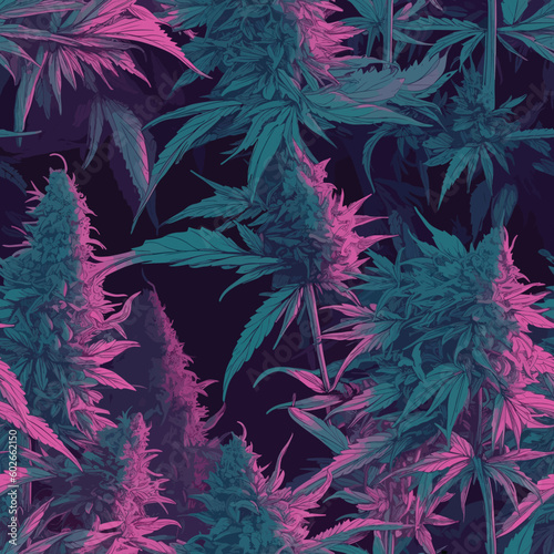 Seamless Colorful Marijuana Pattern.  Seamless pattern of marijuanas in colorful style. Add color to your digital project with our pattern 
