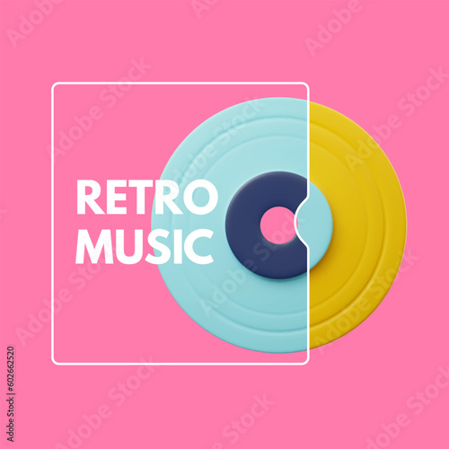 Retro music poster with vinyl disc realistic vector illustration on background.