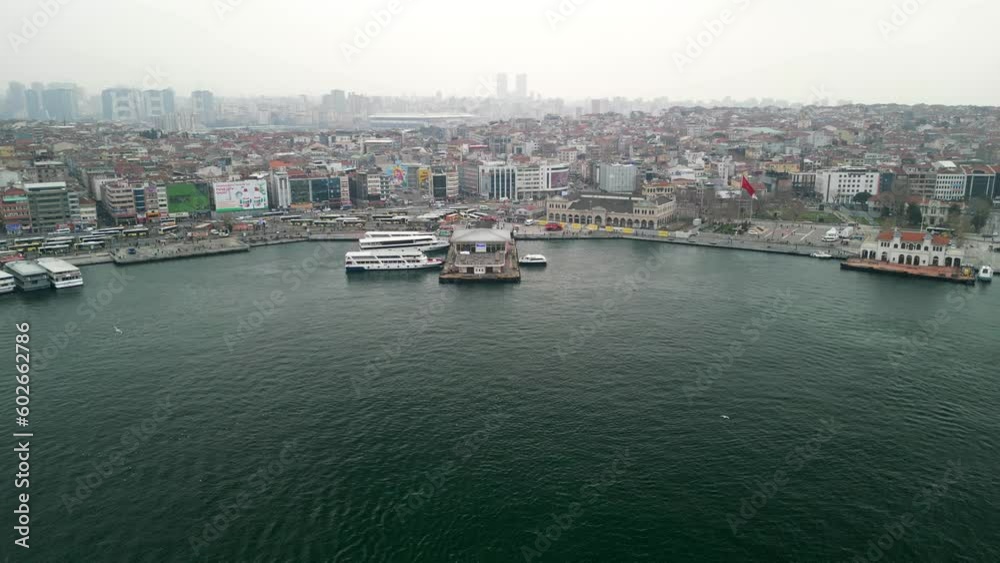 Kadikoy ferry terminal and bus station in Istanbul reveal shot Kadikoy ferry terminal and bus station in Istanbul reveal shot