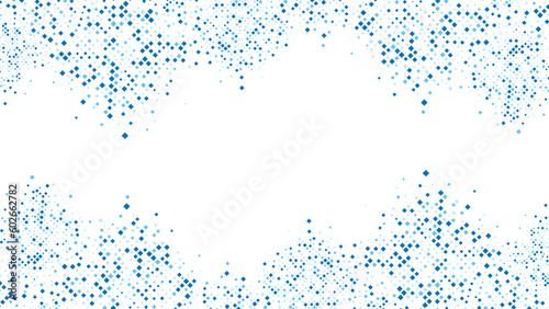 Dotted ornamental background frame. Vector texture of blue squares, rhombuses. A route made of crystals. Poster for technology, medicine, presentations, business.