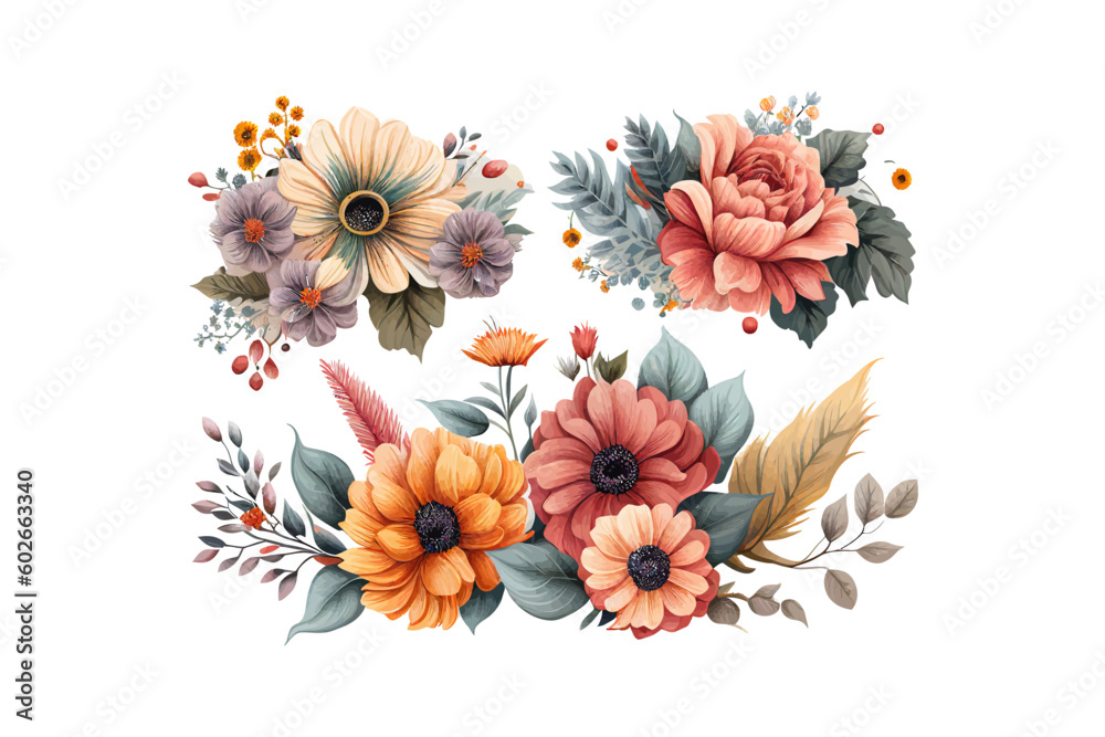 Bouquets of flowers. Vector illustration desing.
