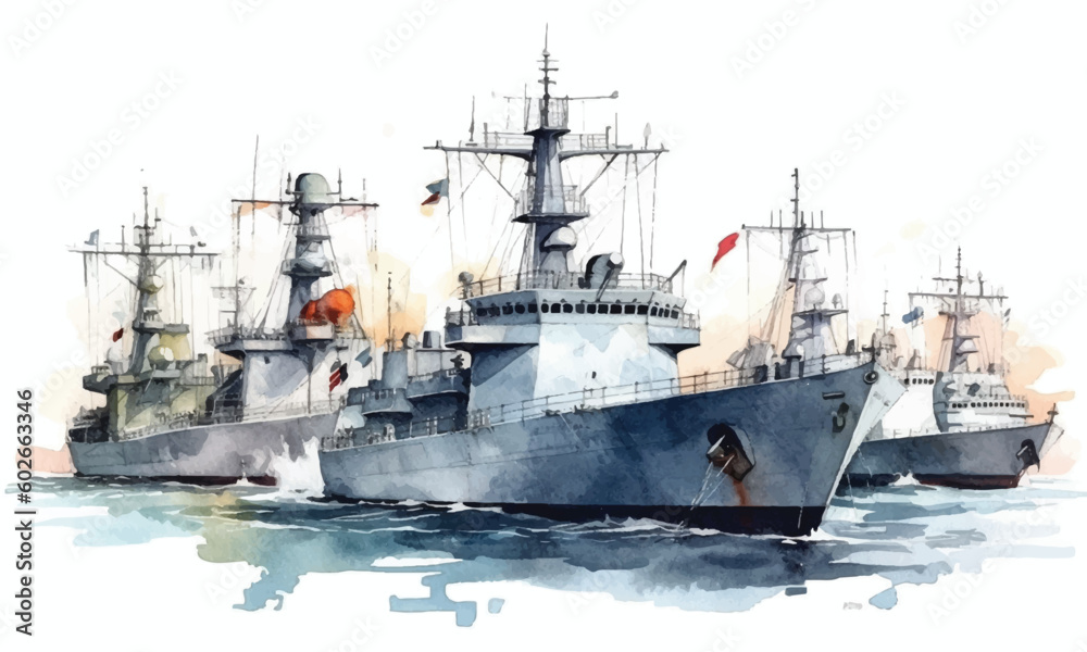 Cruisers These are fast maneuverable warships watercolor painting Abstract background. Generative AI