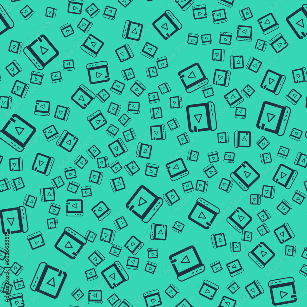 Black Video advertising icon isolated seamless pattern on green background. Concept of marketing and promotion process. Responsive ads. Social media advertising. Vector Black Video advertising icon isolated seamless pattern on green background. Concept of marketing and promotion process. Responsive ads. Social media advertising. Vector