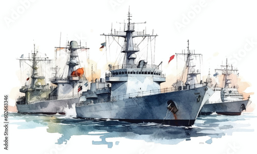 Obraz na płótnie Cruisers These are fast maneuverable warships watercolor painting Abstract background